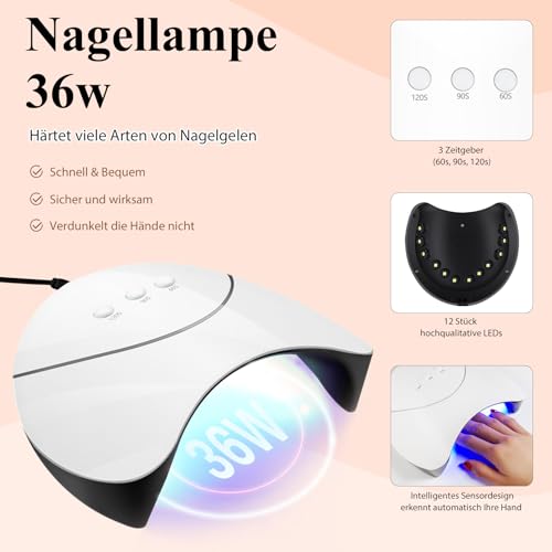 PHOENIXY Nagelset Gelnägel Starterset, 8 Farben Gel Nägel Set mit 36W U V/LED Nagellampe, Poly Nagelgel Set mit Manicure Tools Komplette Poly Nail Gel Starter Set Geschenk für Frauen