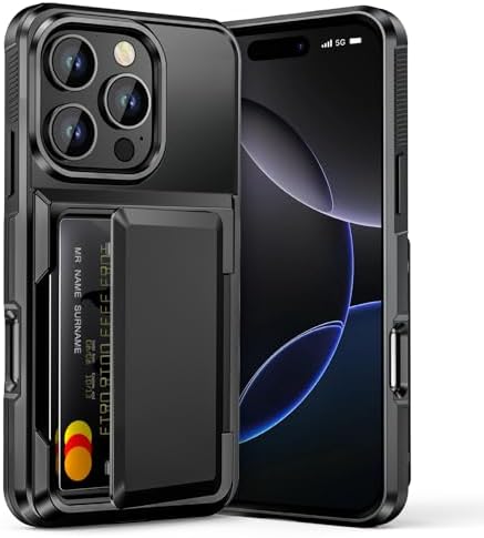 Vofolen for iPhone 16 Pro Case Wallet with Card Holder [Max 5 Cards] Dual Layer Heavy Duty Shockproof Drop Protection Hidden Flip ID Slot Phone Cover for Men Women, 6.3 Inch Black