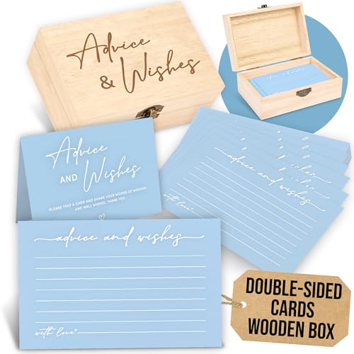 Stofinity Advice and Wishes Cards Box - 50 Pcs Blue Wedding Advice Cards for Bridal Shower, Baby Shower Advice Cards, Double Sided Advice and Well Wishes Box for Graduation, Christmas, Birthday Party