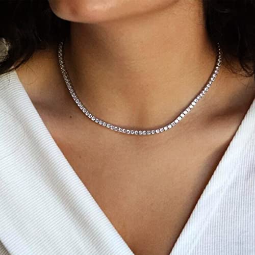 Tennis Necklace Bracelet for Women, Sterling Sliver, Dainty Chocker Necklace, Crystal Bracelet for Women, Wedding Jewelry for Bride, Sparkly Party Prom Hypoallergenic3