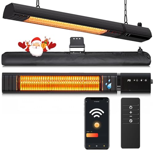 Ceiling Electric Outdoor Heater Wifi Control Wall-Mounted Hanging Patio 1500W Infrared 9 Heat Levels, 24H Timers, Carbon Fiber Tube Heating Wall Heater for Gazebo, Balcony
