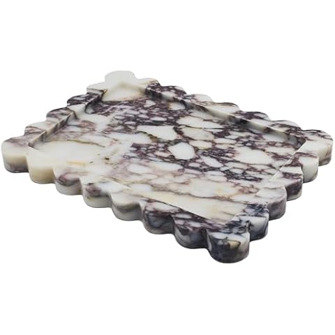 YMXYJM Genuine Calacatta Viola Scalloped Marble Tray, Real Natural Marble Stone Tray, Luxury Decorative Trays for Bathroom, Dresser, Vanity, Kitchen, Home Decor, 10.6" x 8", Calacatta Viola Purple Cover