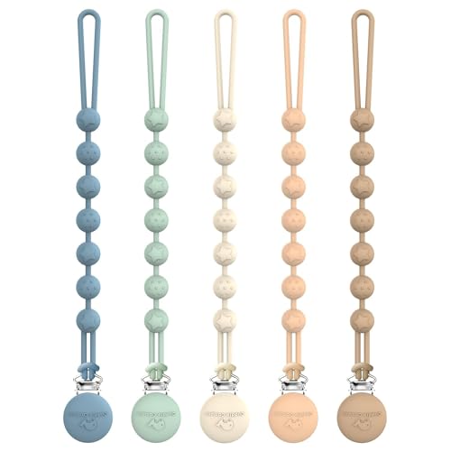 Image of Cuddle Campus Pacifier Clip,Pack of 5 Pacifier Holder Clip with One Piece Design,Soft Flexible Silicone Baby Pacifier Holder with Texture for Boy and Girl