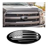 Suvnie Front Grille US Flag Emblem, 7 Inch Oval Rear Tailgate Decal Badge Nameplate, Central Mesh Cover Label Sticker Overlay Replacement Compatible with F150 F250 F350 and More (7'', Black)