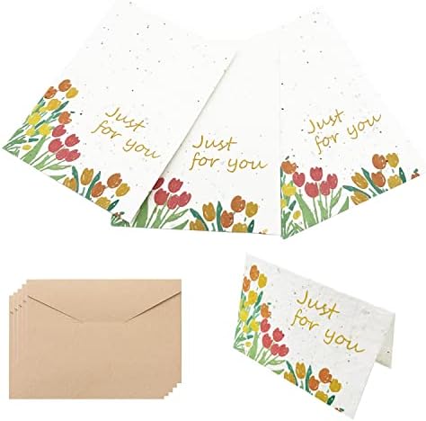 Acidea Plantable Seed Paper Cards with Envelopes, 10 Set Handmade Seed Paper Greetings Cards, Embedded with Flower Petals, Blooms into Noon Flower, Gift Cards (Just for You)