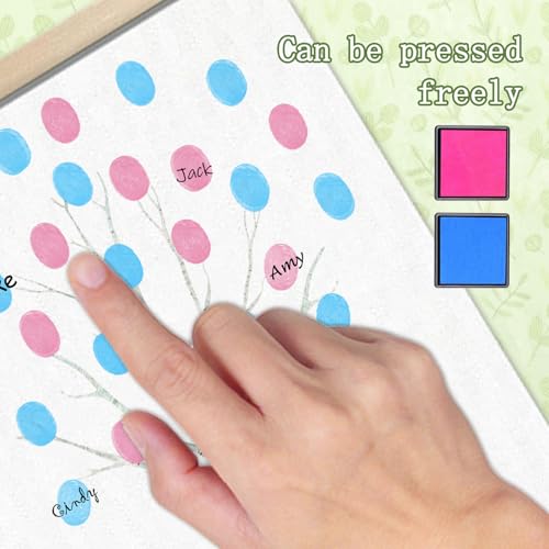 Image of Gender Reveal Decorations Fingerprint Tree Canvas Paintings Decor Gifts Ideas - Baby Party Supplies - Boy and Girl Gender Guess Game - Thumbprint Hanging Paintings