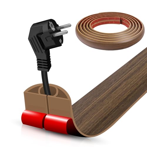 Floor Cord Cover Cable Cavity Self Adhesive Cord Hider Floor 10FT Floor Cable Management Power Cord Protector Floor Electric Cord Covers for Offices Gym Exhibitions (Misty Brown Wood 1.18 x 10)