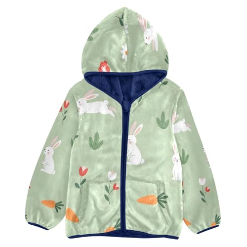 Bunny Carrot Flower Pattern on Green Toddler Fleece Jacket Girl Boys Hooded Fleece Jacket Coat