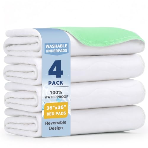 Image of Washable Underpads 36 inchx36 inch(4 Pack)- Dual-Sided & Ultra-Thick, Heavy Duty Waterproof Nursing Pads Incontinence Bed Pads, Reusable Washable Pee Pads for Dogs, Diaper Changing & Adults Pads