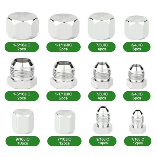 Image of TAISHER 72PCS Carbon Steel JIC 37 Flare Cap & Plug Assortment Kit, SAE AN Fittings，Size 4 6 8 10 12 16，Suitable for Hydraulic Hose Tube and Pipe