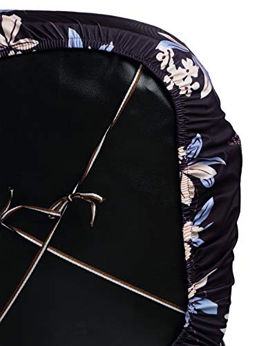 Image of Cortina Computer Desk Seat Covers | Stretchable Elastic Polyester Spandex Cover | Removable Revolving Chair Protector | Office Chair Polyester Covers | Floral Print - Black 1 | Chair Cover Set of 1