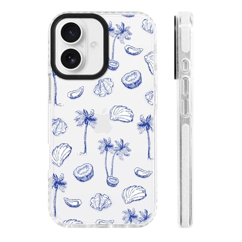 ChiCs-Flaura for iPhone 17 Case [Military-Grade Drop Protection/Coastal Soft Slim TPU Protective/Camera Control/for Girls Teens] - White Blue Tropical Palm Tree Coconut Pattern