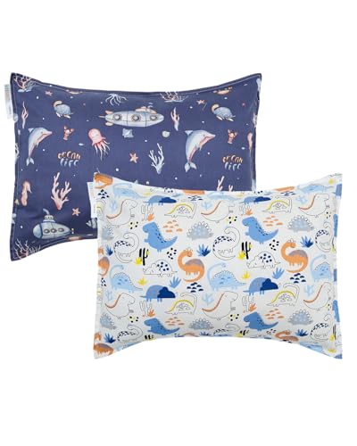 Image of ALVABABY Toddler Pillowcases 2 Pack Organic Cotton Fit 13 inchx 18 inch or 12 inchx16 inch Kids Pillow Cover Envelope for Girl Boy Travel(Pillowcase Only)