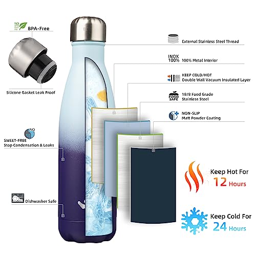 Image of Konokyo Insulated Water Bottles,17 oz Double Wall Stainless Steel Vacumm Metal Flask for Sports Travel,Ocean Dream