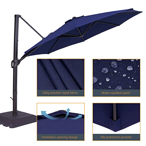 11 Ft Patio Umbrella With Weight Base Included, Aluminum Offset Cantilever Outdoor Umbrella Market Hanging Umbrellas With 360°Rotation Device And Unlimited Tilting System, Large Garden Patio Umbrella , 8 Ribs, 280G/Sqm Polyester (Shade&Flame) #TOP2
