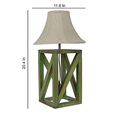 Image of tu casa Handcrafted Mango Wood Table Lamp with Brown Cotton Fabric Shade | Decorative Bedside Night Lamp for Bedroom & Living Room | Wooden Nightstand & Study Table Lamp for Home Decor & Gifting