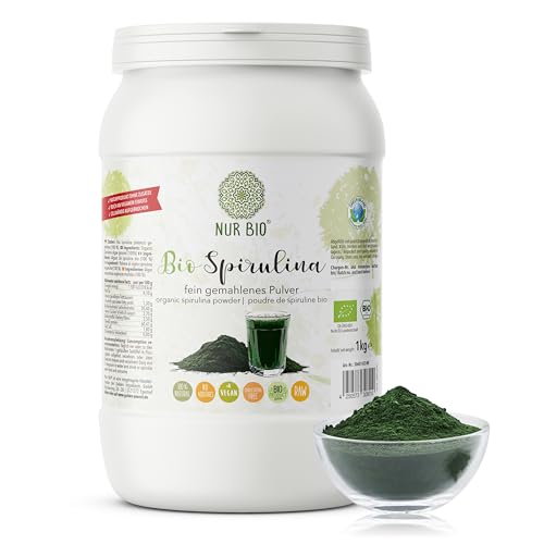 NUR BIO® Spirulina em pó 1 kg, superalimento verde, proteína vegetal, nutritiva, vegana