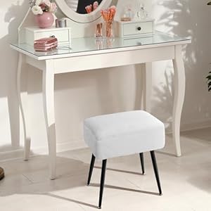 Allinside faux fur vanity stool with storage doubles as a side table and footstool for couch 187 h makeup vanity chair with 4 metal legs for bedroom living room entryway white  urban country home decor