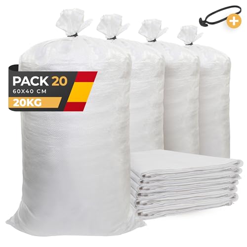 BIBODU Pack 20 Sacos para Escombros de Obra | 40 x 60 - Capacidad 20 Kg | Saco Rafia para Rellenar Arena | Sacos Escombros para Tierra
