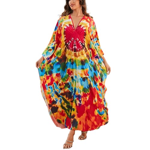 sunforyou Caftans Plus size Kaftan Dresses For Women Flowy Resort Wear Swimwear Cover up Lightweight Loungewear(8759-16)