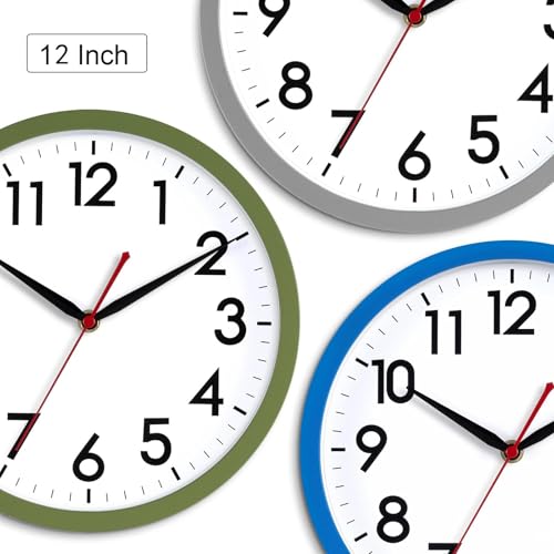 Image of AKCISOT 12 Inch Wall Clock Silent Non Ticking Modern Wall Clocks Battery Operated, Analog Classic Clock Decorative for Bedroom, Kitchen, Home Office, Bathroom, School, Living Room(Blue)