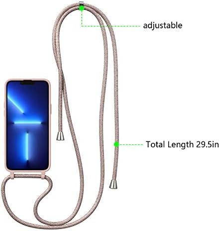 ZTOFERA Crossbody Lanyard Case for iPhone 13 Pro Max, Liquid Silicone Protective Phone Case with Strap Adjustable Neck Cord Necklace Soft Cover for iPhone 13 Pro Max, Pink