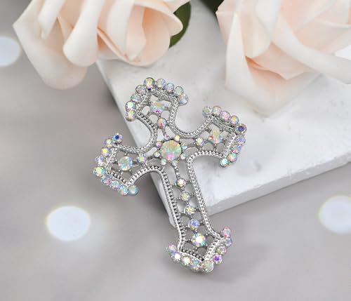 Image of Gyn&Joy Sparkle Crystal Rhinestones Holy Cross Brooch Pin Jewelry For Women Men