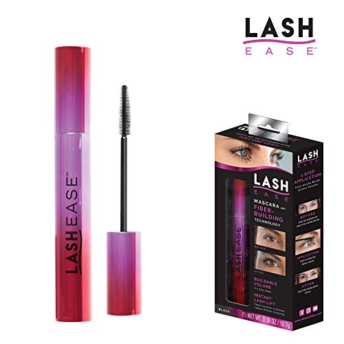 Lash Ease One Step Fiber Building Mascara- Black, Buildable Volume, Lengthens Natural Eyelashes, Lightweight, All Day Wear, 0.38oz