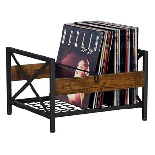 Vinyl Record Storage Holder, Metal & Wooden Record Crates with Divider, Holds up to 50-100 Records, Vinyl Storage Album Storage Rack for Books,Files - Les Beatles, Paul McCartney, John Lennon, RIngo Starr, George Harrison