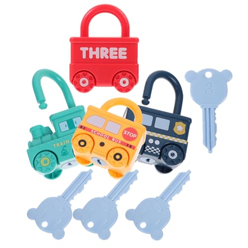 Toyvian 4 Juegos Juguete De Bloqueo De Llave Juguete Bebe Mini Coches para Cerraduras De Aprendizaje del Alfabeto Camión De Basura Juguetes Juguete De Tarjeta Llave Carly El Plastico