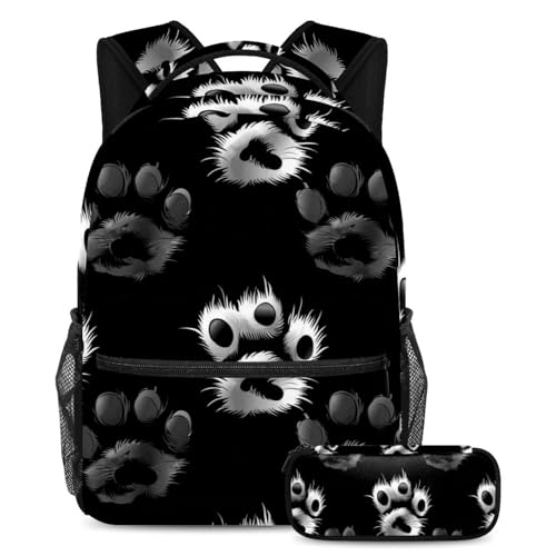 Cartable classique noir blanc pattes grand sac à dos et trousse