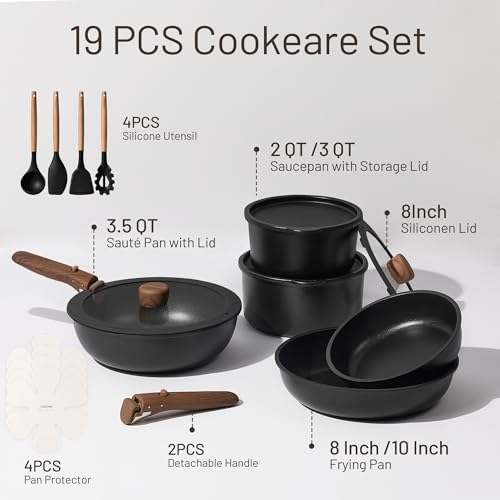 image for CAROTE 19pcs Pots and Pans Non Stick, Cookware Sets Detachable Handle,