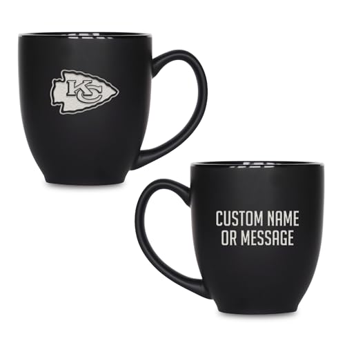 Image of Rico Industries NFL Football 15oz Personalized Laser Engraved Matte Black Ceramic Bistro Mug - For Hot or Cold Drinks