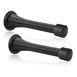 KOVOSCH 2 Pack Spring Door Stopper Black- 3-1/4" Flexible Spring Door Stops with Black Rubber Bumper