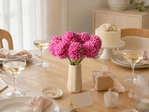 Image of Mandy's 12pcs Artificial Hot Pink Ball Chrysanthemum Flowers