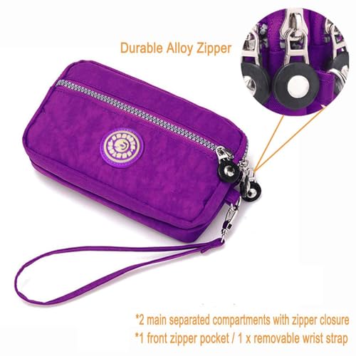 Women's Nylon Smartphone Wristlets Bag Three Zipper Long Clutch Wallets Purses for Cellphone/Card/Cash/Coin/Bills2