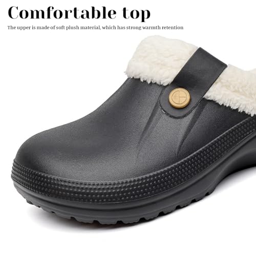 Fur Lined Clogs for Women Warm Fuzzy Slippers Fleece Lined Clogs Winter Mules Slip On Plush Bedroom Shoes, Waterproof Indoor Outdoor Slipper for Women Men Non Slip House Slippers Unisex4