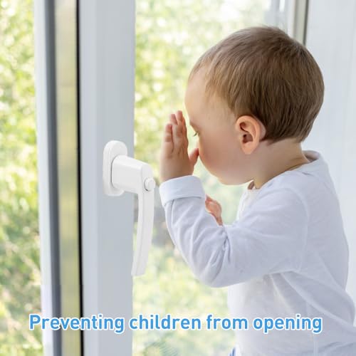 KBIBCK Fenstergriffe Abschliessbar, 4 Stück Abschließbare Fenstergriffe, Kindersicherung Fenster, Länge des schafts 35 mm, Kindersicherung Fenster für Fenster, Balkontüren(Weiß)