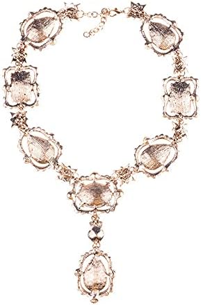 Secret for Longevity Extra Large Victorian Art Deco Antique Retro Vintage Style Gold Tone Yellow Citrine Topaz Bronze Amber Rhinestone Chunky Statement Wedding Bridal Prom Drag Queen Pageant Necklace - Image 5