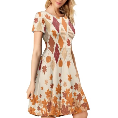 Image of HUGS IDEA Womens Puffy Swing Midi Dress Round Neck Short Sleeve Party A-Line Dresses