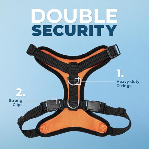 Image of Best Pet Supplies Voyager Step-in Lock Pet Harness w Reflective Pet Leash Combo Set with Neoprene Handle 5ft - Supports Small, Medium and Large Breed Puppies /Cats - Orange /Black Trim Set, S