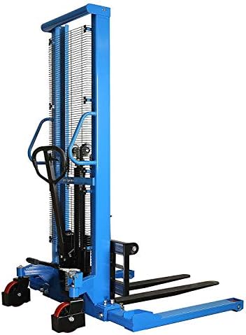Manual Pallet Stacker High Lift Straddle Stacker Manual Forklift Truck with Adjustable Fork Width, 2200lbs Load Capacity, 63" MAX Lifting Height