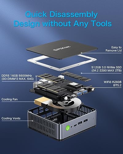 Gmktec K1 Mini Powerhouse Gaming Computer Amd Ryzen 7 6800H (8C/16T, 4.70Ghz), Mini Gaming Pc 16Gb Ddr5+512Gb M.2 2280 Pcle Ssd Amd Radeon 680M, Windows 11 Pro, Wifi 6, Bt 5.2, Dp, Rj45 2.5G #TOP3