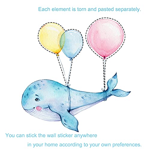 Sitake Fantasy Whale And Balloon Wall Stickers For Girls' Bedroom, Animal Wall Stickers And Murals For Kids, Girls Room Whale Decor For Living Room Nursery Playroom (Dolphin Balloon) #TOP4