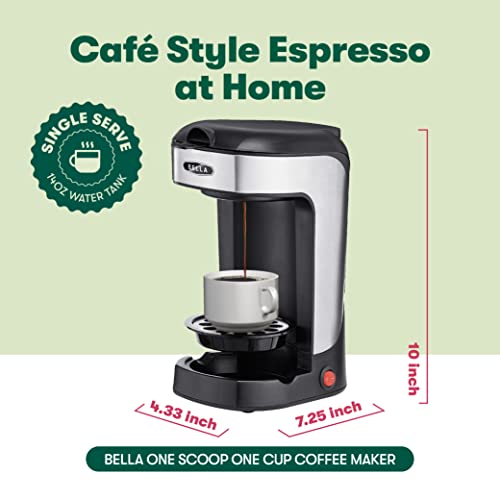 Bella One Scoop One Cup Coffee Maker, Single Serve Brewer With Adjustable Drip Tray And Permanent Filter, Dishwasher Safe, Stainless Steel And Black #TOP1