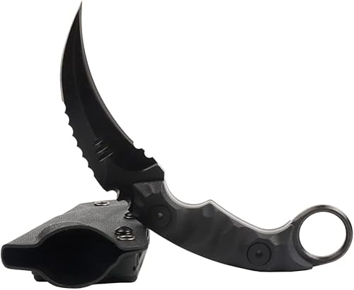 Miniatura 8 de Masalong Garra de supervivencia para exteriores, cuchillo táctico dentado, cuchillo de doble filo con hoja afilada y fija con vaina