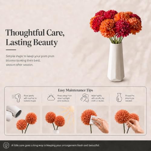 Image of Mandy's 12pcs Artificial Red and Orange Ball Chrysanthemum Flowers