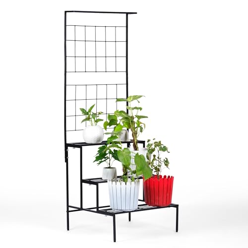 Image of Niyara || Metal Planter Stand || Plant Stand for Pots|| Outdoor Plant Stand (Black 4 Tier Stand)