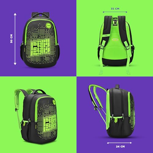 Image of Skybags Klan Plus V2 02 Play 38 Liters Premium Polyester Fabric School Backpack for Kids with Multiple Compartments and Rain Cover - Boys & Girls