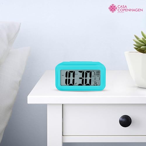 Image of Casa Copenhagen Digital Alarm Clock Table Clock for Students, Home, Office, Corporate with Automatic Sensor, Date & Temperature - Teal